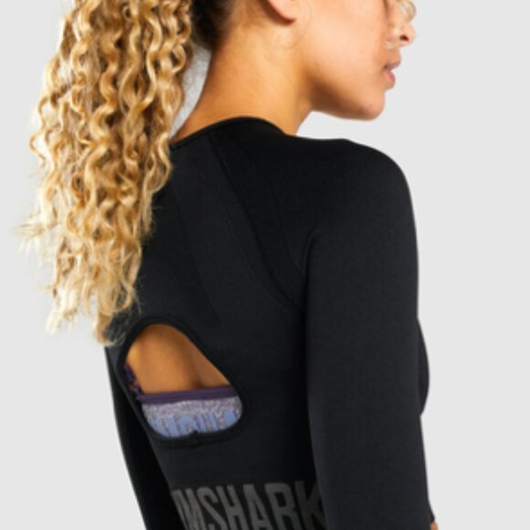 GYMSHARK Flex Sports Keyhole Long Sleeve Crop Top Black XS/Small - Picture 4 of 12